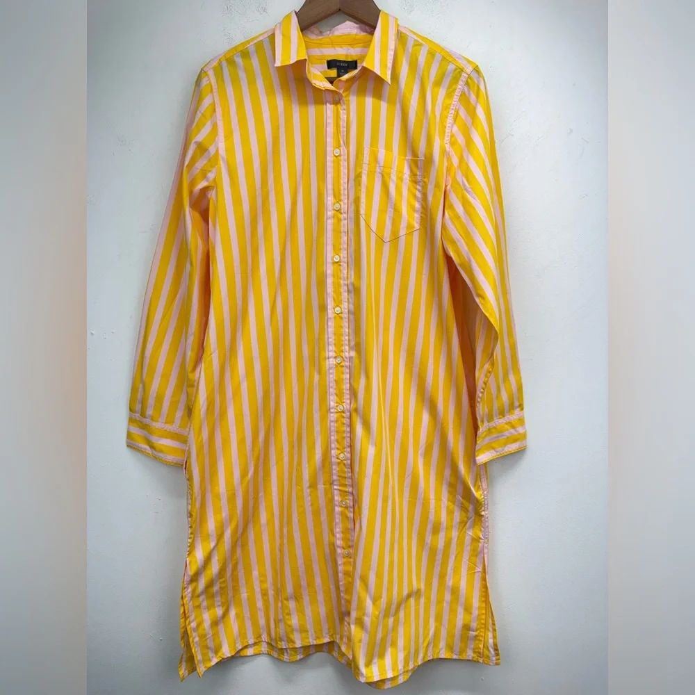 J. Crew size Medium Women’s Pink Yellow Striped Button Up Shirt Dress NWT
